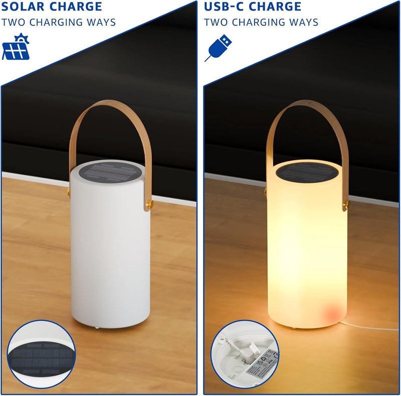 UUFFOO 2-Pack Solar Table Lamp Outdoor Lantern 2 in 1 Charging Portable LED Cordless Lights with Remote 8 Colors, Water-Resistant IP44 for Patio Terrace Camping Garden Balcony - Image 2